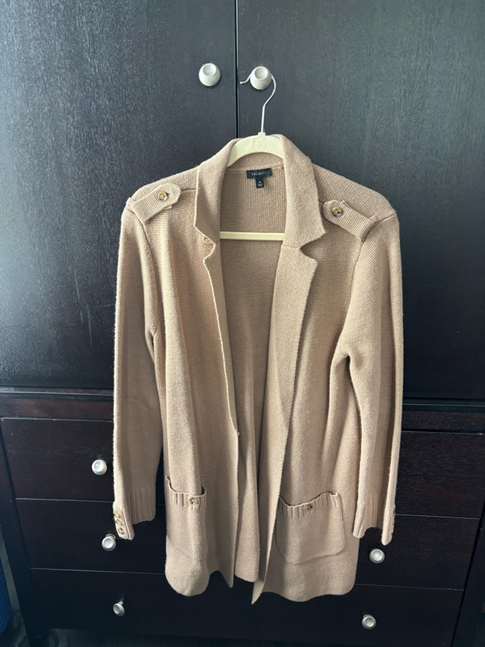 Talbots Camel Ribbed Open-Front Cardigan